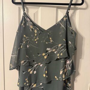White House Black Market Green Floral Ruffle Camisole
